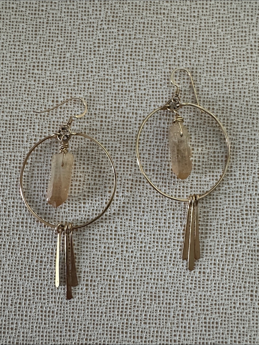 Gold Hoop Crystal Drop Earrings - Neutral Crystal Accent